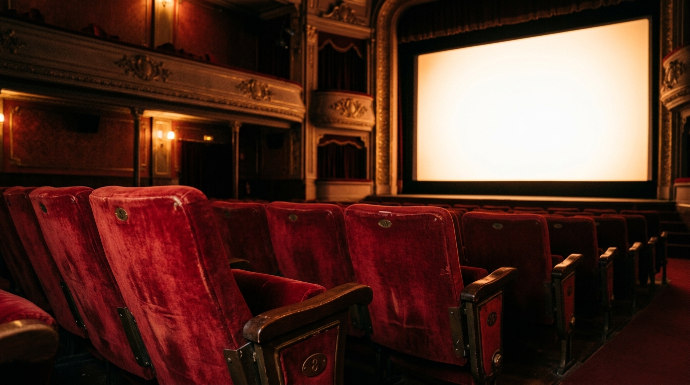 Sala de cine vacía iluminada durante la campaña al Oscar de La bola negra