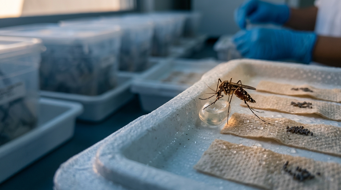 Vista de laboratorio con mosquitos Aedes aegypti del programa Wolbachia en Los Cabos